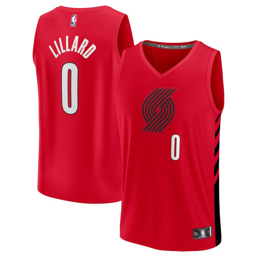 Men Portland Trail Blazers 0 Damian Lillard Fanatics Branded Red Statement Edition 2022-23 Fast Break NBA Jersey